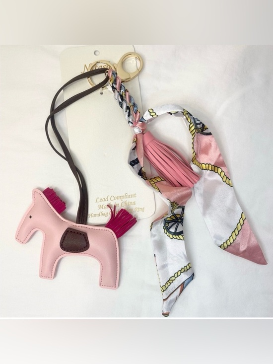 Natasha Handbags - Natasha Couture Pink Horse Bag Charm with Scarf and Tassel